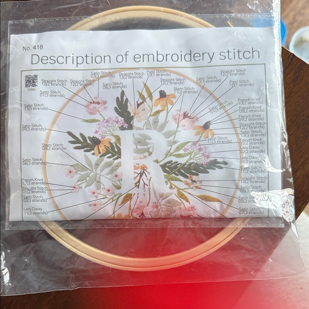 Amazon Embroidery Kit with Floral Design - Green, Pink, Orange